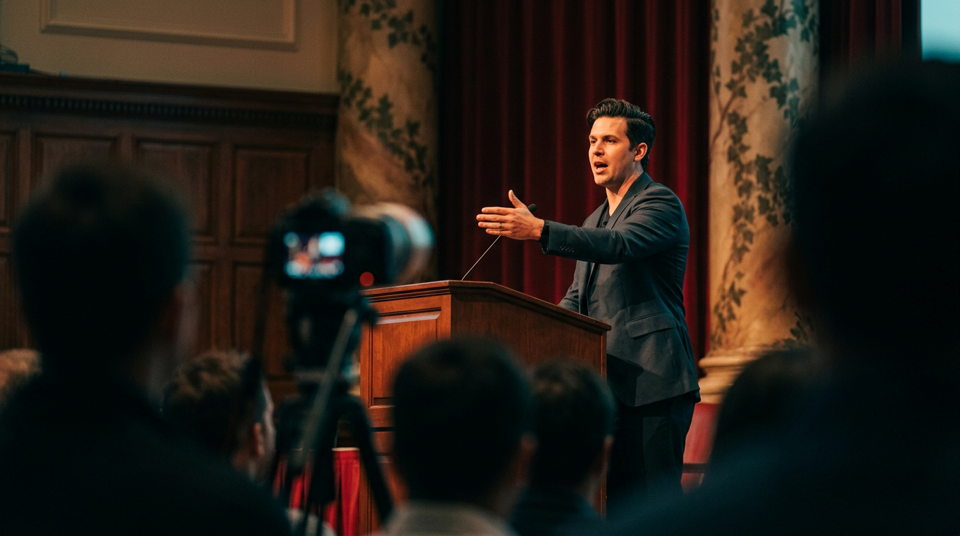 Cory Boatright speaking at Harvard University